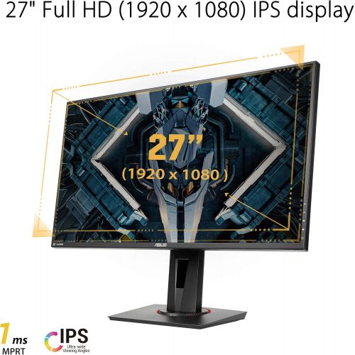 아수스 ASUS TUF Gaming 27” 1080P Monitor (VG279QR) Full HD, IPS, 165Hz (Supports 144Hz), 1ms, Extreme Low Motion Blur, G SYNC Compatible, Shadow Boost, VESA Mountable, DisplayPort, HDMI