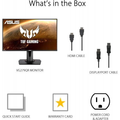 아수스 ASUS TUF Gaming 27” 1080P Monitor (VG279QR) Full HD, IPS, 165Hz (Supports 144Hz), 1ms, Extreme Low Motion Blur, G SYNC Compatible, Shadow Boost, VESA Mountable, DisplayPort, HDMI