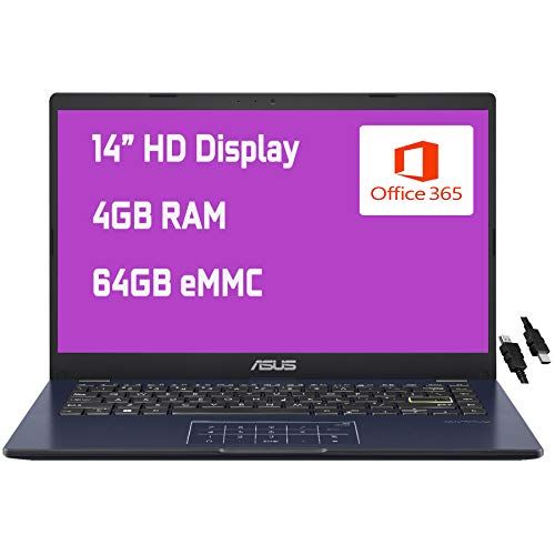 아수스 2021 Flagship Asus Vivobook E410MA Thin and Light Laptop 14” HD Display Intel Celeron N4020 4GB RAM 64GB eMMC Intel HD Graphics 600 USB C HDMI Office 365 Win10 (Star Balck)+ HDMI C