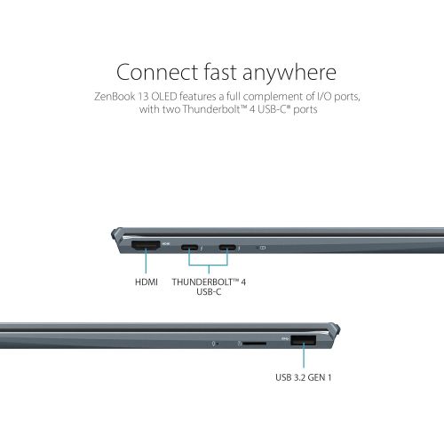 아수스 ASUS ZenBook 13 Ultra Slim Laptop, 13.3” OLED FHD NanoEdge Bezel Display, Intel Core i7 1165G7, 8GB LPDDR4X RAM, 512GB SSD, NumberPad, Thunderbolt 4, Wi Fi 6, Windows 10 Home, Pine