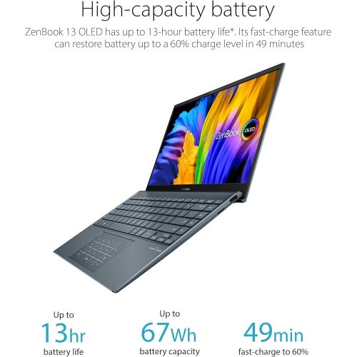 아수스 ASUS ZenBook 13 Ultra Slim Laptop, 13.3” OLED FHD NanoEdge Bezel Display, Intel Core i7 1165G7, 8GB LPDDR4X RAM, 512GB SSD, NumberPad, Thunderbolt 4, Wi Fi 6, Windows 10 Home, Pine