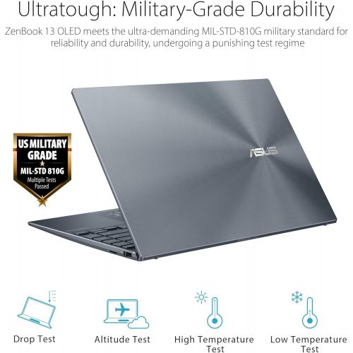 아수스 ASUS ZenBook 13 Ultra Slim Laptop, 13.3” OLED FHD NanoEdge Bezel Display, Intel Core i7 1165G7, 8GB LPDDR4X RAM, 512GB SSD, NumberPad, Thunderbolt 4, Wi Fi 6, Windows 10 Home, Pine