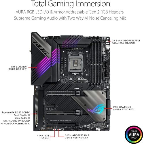 아수스 ASUS ROG Maximus XIII Hero (WiFi 6E) Z590 LGA 1200(Intel11th/10th Gen) ATX Gaming Motherboard (PCIe 4.0, 14+2 Power Stages, DDR4 5333+, Dual 2.5Gb LAN,Thunderbolt 4 onboard, 4X M.2/NVM