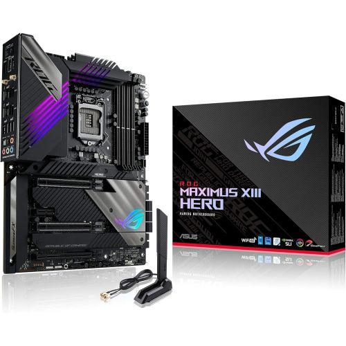 아수스 ASUS ROG Maximus XIII Hero (WiFi 6E) Z590 LGA 1200(Intel11th/10th Gen) ATX Gaming Motherboard (PCIe 4.0, 14+2 Power Stages, DDR4 5333+, Dual 2.5Gb LAN,Thunderbolt 4 onboard, 4X M.2/NVM