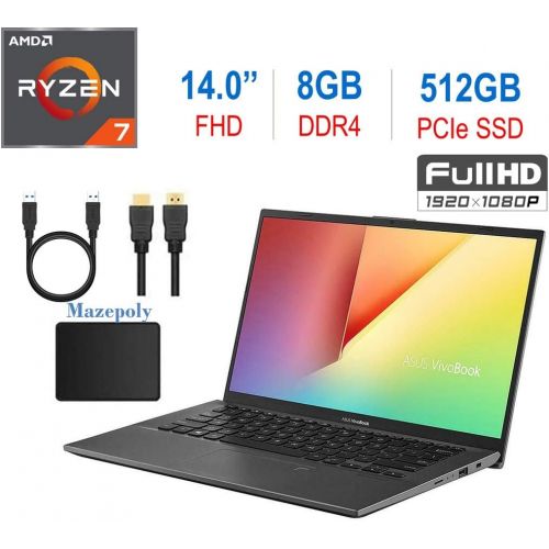 아수스 Newest ASUS VivoBook 14 inch FHD 1080p Laptop PC, AMD Ryzen 7 3700U, 8GB DDR4, 512GB PCIe SSD, Fingerprint Reader, Backlit Keyboard, AMD Radeon RX Vega 10 Graphics, W10 Home w/Maze