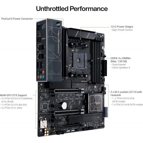 아수스 ASUS ProArt B550 Creator AMD (Ryzen 5000/3000) ATX content Creator motherboard (Thunderbolt 4, dual M.2, PCIe 4.0, dual 2.5 Gb Lan, DisplayPort/HDMI, USB 3.2 Gen 2 Type A and Type