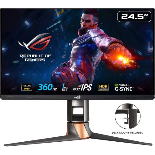 아수스 ASUS ROG Swift 360Hz PG259QNR 24.5” HDR Gaming Monitor, 1080P Full HD, Fast IPS, 1ms, G SYNC, ULMB, NVIDIA Reflex Latency Analyzer, HDMI DisplayPort USB, Desk Mount Kit, VESA Wall