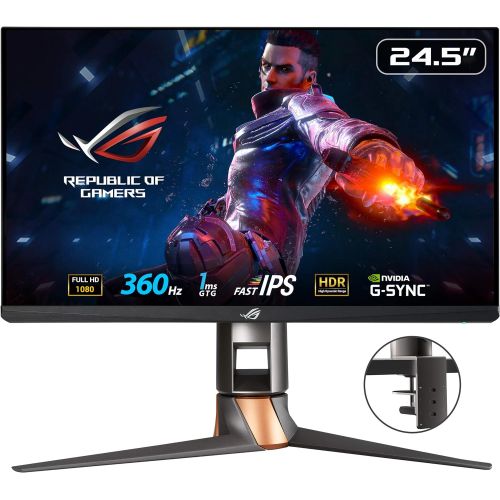 아수스 ASUS ROG Swift 360Hz PG259QNR 24.5” HDR Gaming Monitor, 1080P Full HD, Fast IPS, 1ms, G SYNC, ULMB, NVIDIA Reflex Latency Analyzer, HDMI DisplayPort USB, Desk Mount Kit, VESA Wall