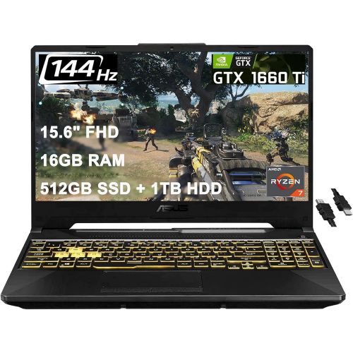 아수스 Asus 2021 Flagship Tuf A15 Gaming Laptop 15.6 FHD 144Hz AMD Octa Core Ryzen 7 4800H (Beats i7 9750H) 16GB DDR4 512GB SSD 1TB HDD GTX 1660 Ti 6GB RGB Backlit Keyboard DTS Win 10 + H