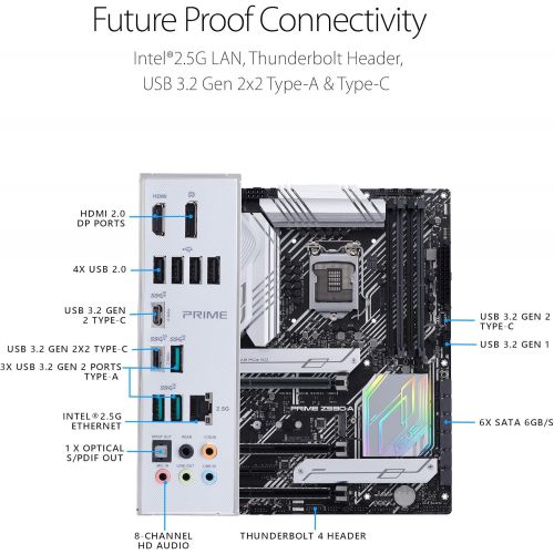 아수스 ASUS Prime Z590 A LGA 1200 (Intel11th/10th Gen) ATX Motherboard (14+2 DrMOS Power Stages,3X M.2, Intel 2.5 Gb LAN, USB 3.2 Front Panel Type C, Thunderbolt 4, Aura Sync RGB Light