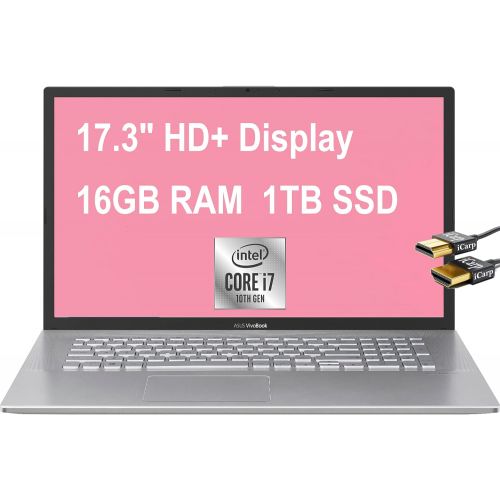 아수스 Flagship 2021 Asus Vivobook 17 Laptop Computer 17.3 HD+ Display 10th Gen Intel Quad Core i7 1065G7 16GB RAM 1TB SSD Intel Iris Plus Graphics USB C Bluetooth Win10 Silver + HDMI Cab