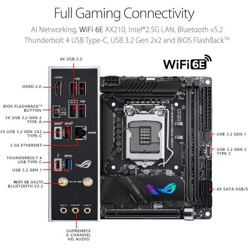 아수스 ASUS ROG Strix Z590 I Gaming WiFi 6E LGA 1200 (Intel 11th/10th Gen) mini ITX Gaming motherboard (PCIe 4.0, 8+2 power stages,Thunderbolt 4 Onboard,2.5 Gb LAN, USB 3.2 Gen 2 front panel