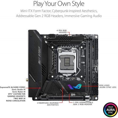 아수스 ASUS ROG Strix Z590 I Gaming WiFi 6E LGA 1200 (Intel 11th/10th Gen) mini ITX Gaming motherboard (PCIe 4.0, 8+2 power stages,Thunderbolt 4 Onboard,2.5 Gb LAN, USB 3.2 Gen 2 front panel