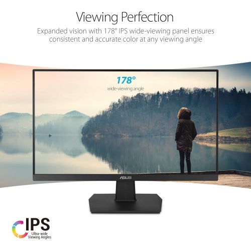 아수스 Asus VA24EHE 23.8” Monitor, 1080P, Full HD, IPS, 75Hz, HDMI D Sub DVI D, Adaptive Sync / FreeSync, VESA wall mountable, Eye Care, Flicker free and Low Blue Light