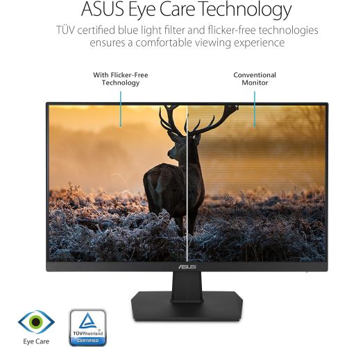 아수스 Asus VA24EHE 23.8” Monitor, 1080P, Full HD, IPS, 75Hz, HDMI D Sub DVI D, Adaptive Sync / FreeSync, VESA wall mountable, Eye Care, Flicker free and Low Blue Light