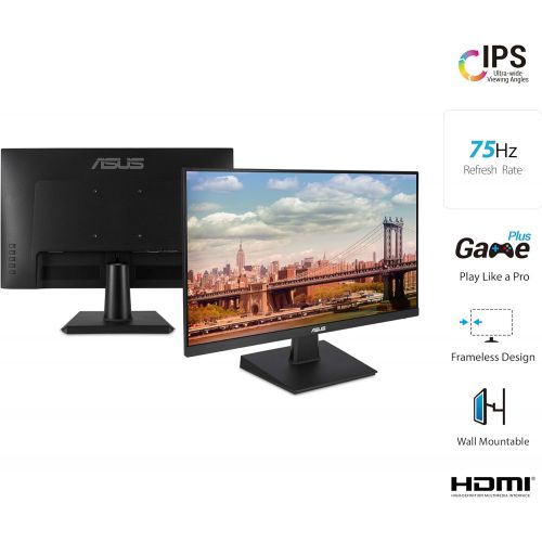 아수스 Asus VA24EHE 23.8” Monitor, 1080P, Full HD, IPS, 75Hz, HDMI D Sub DVI D, Adaptive Sync / FreeSync, VESA wall mountable, Eye Care, Flicker free and Low Blue Light