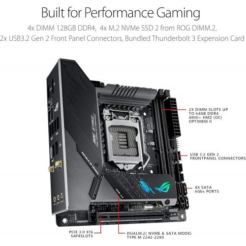 아수스 ASUS ROG Strix Z490 I Gaming Z490 (WiFi 6) LGA 1200 (Intel 10th Gen) Mini ITX Gaming Motherboard 8+2 Power Stages, DDR4 4800, Intel 2.5 Gb Ethernet, USB 3.2 Front Panel Type C, H