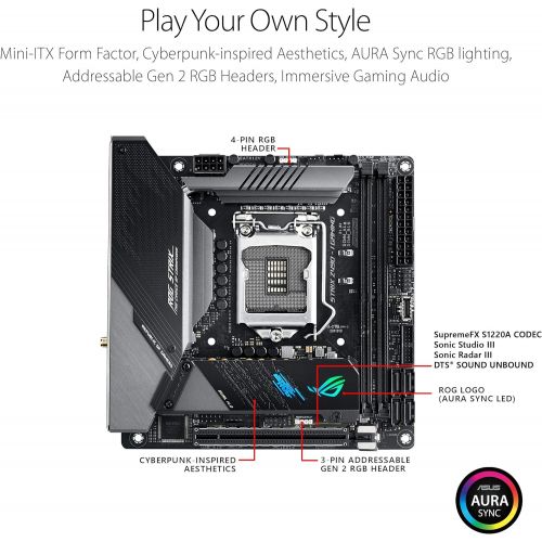아수스 ASUS ROG Strix Z490 I Gaming Z490 (WiFi 6) LGA 1200 (Intel 10th Gen) Mini ITX Gaming Motherboard 8+2 Power Stages, DDR4 4800, Intel 2.5 Gb Ethernet, USB 3.2 Front Panel Type C, H