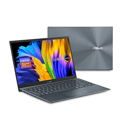 아수스 ASUS ZenBook 13 OLED Ultra Slim Laptop, 13.3” OLED FHD NanoEdge Bezel Display, AMD Ryzen 7 5700U, 8GB LPDDR4X RAM, 512GB PCIe SSD, NumberPad, Wi Fi 5, Windows 10 Home, Pine Grey, U