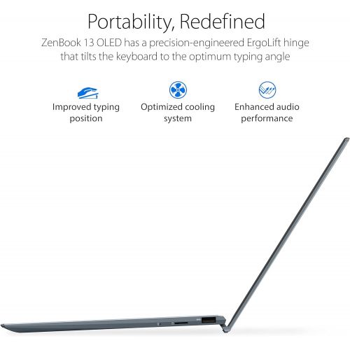 아수스 ASUS ZenBook 13 OLED Ultra Slim Laptop, 13.3” OLED FHD NanoEdge Bezel Display, AMD Ryzen 7 5700U, 8GB LPDDR4X RAM, 512GB PCIe SSD, NumberPad, Wi Fi 5, Windows 10 Home, Pine Grey, U