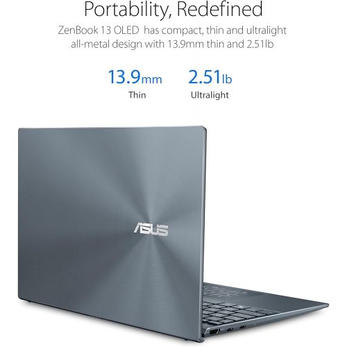 아수스 ASUS ZenBook 13 OLED Ultra Slim Laptop, 13.3” OLED FHD NanoEdge Bezel Display, AMD Ryzen 7 5700U, 8GB LPDDR4X RAM, 512GB PCIe SSD, NumberPad, Wi Fi 5, Windows 10 Home, Pine Grey, U