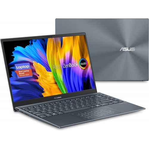 아수스 ASUS ZenBook 13 OLED Ultra Slim Laptop, 13.3” OLED FHD NanoEdge Bezel Display, AMD Ryzen 7 5700U, 8GB LPDDR4X RAM, 512GB PCIe SSD, NumberPad, Wi Fi 5, Windows 10 Home, Pine Grey, U