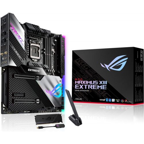 아수스 Asus ROG Maximus XIII Extreme (WiFi 6E) Z590 LGA 1200(Intel 11th/10th Gen) EATX Gaming Motherboard (PCIe 4.0, 18+2 Power Stages, 5X M.2 Slots, 10 Gb &2.5Gb LAN,Thunderbolt 4, 1.77