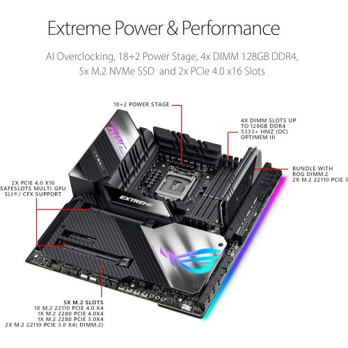 아수스 Asus ROG Maximus XIII Extreme (WiFi 6E) Z590 LGA 1200(Intel 11th/10th Gen) EATX Gaming Motherboard (PCIe 4.0, 18+2 Power Stages, 5X M.2 Slots, 10 Gb &2.5Gb LAN,Thunderbolt 4, 1.77