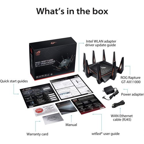 아수스 ASUS ROG Rapture WiFi 6 Gaming Router (GT AX11000) Tri Band 10 Gigabit Wireless Router, 1.8GHz Quad Core CPU, WTFast, 2.5G Port, AiMesh Compatible, Included Lifetime Internet Sec