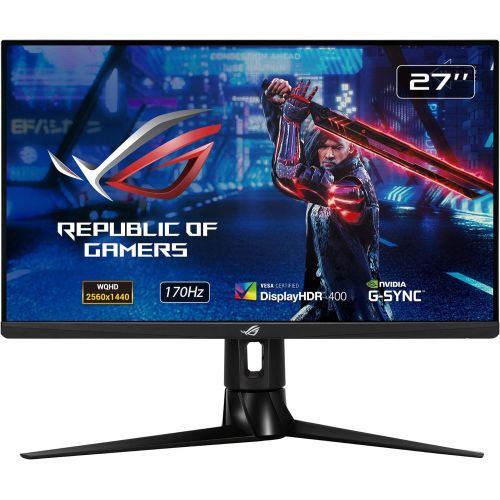 아수스 ASUS ROG Strix 27” 1440P HDR Gaming Monitor (XG27AQ) QHD (2560 x 1440), Fast IPS, 170Hz, 1ms, G SYNC Compatible, Extreme Low Motion Blur Sync, Eye Care, HDMI DisplayPort USB 3.0