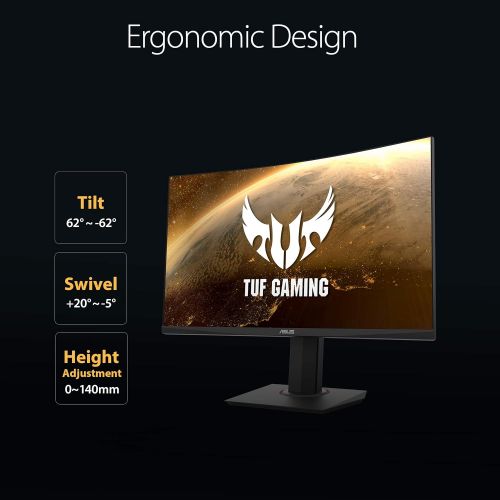 아수스 ASUS TUF Gaming 32 1440P HDR Curved Monitor (VG32VQ) QHD (2560 x 1440), 144Hz, 1ms, Extreme Low Motion Blur, Speaker, Adaptive Sync, FreeSync Premium, VESA Mountable, DisplayPort