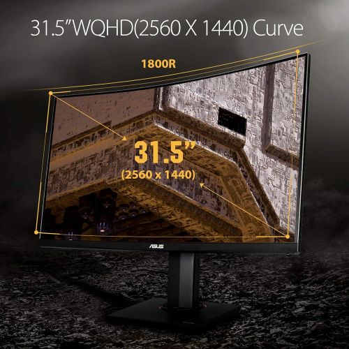 아수스 ASUS TUF Gaming 32 1440P HDR Curved Monitor (VG32VQ) QHD (2560 x 1440), 144Hz, 1ms, Extreme Low Motion Blur, Speaker, Adaptive Sync, FreeSync Premium, VESA Mountable, DisplayPort