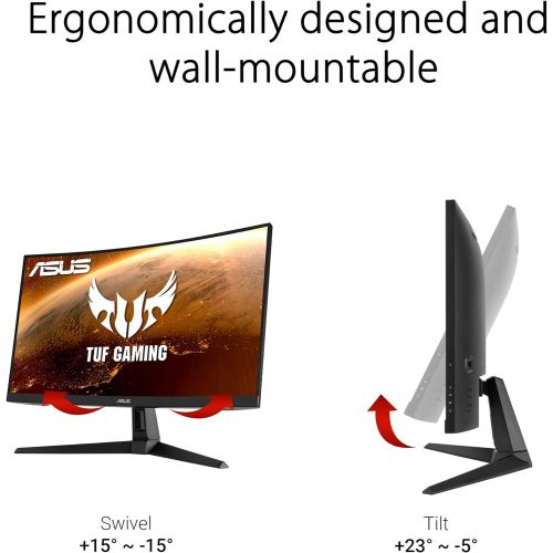 아수스 ASUS TUF Gaming VG27VH1B 27” Curved Monitor, 1080P Full HD, 165Hz (Supports 144Hz), Extreme Low Motion Blur, Adaptive sync, FreeSync Premium, 1ms, Eye Care, HDMI D Sub, BLACK