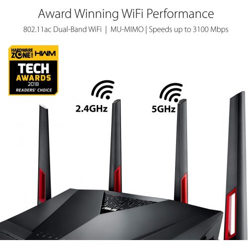 아수스 ASUS AC3100 WiFi Gaming Router (RT AC88U) Dual Band Gigabit Wireless Router, WTFast Game Accelerator, Streaming, AiMesh Compatible, Included Lifetime Internet Security, Adaptive