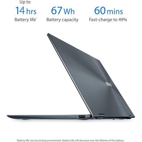 아수스 ASUS ZenBook Flip 13 OLED Ultra Slim Convertible Laptop, 13.3” OLED FHD Touch Screen, Intel Evo Platform Core i7 1165G7 Processor, 16GB RAM, 1TB SSD, Windows 10 Home, Pine Grey, UX