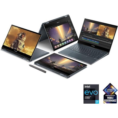 아수스 ASUS ZenBook Flip 13 OLED Ultra Slim Convertible Laptop, 13.3” OLED FHD Touch Screen, Intel Evo Platform Core i7 1165G7 Processor, 16GB RAM, 1TB SSD, Windows 10 Home, Pine Grey, UX