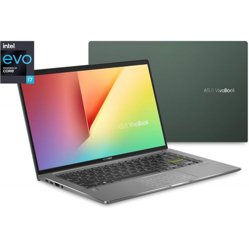 아수스 ASUS VivoBook S14 S435 Thin and Light Laptop, 14” FHD Display, Intel Evo platform, i7 1165G7 CPU, 8GB LPDDR4X RAM, 512GB PCIe SSD, Thunderbolt 4, AI noise cancellation, Deep Green,