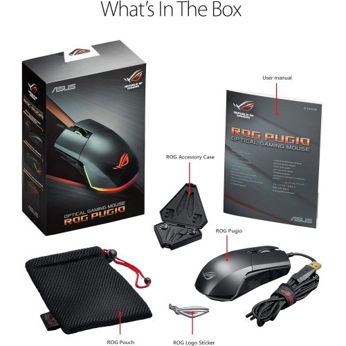 아수스 ASUS Optical Gaming Mouse - ROG Pugio Ergonomic & Truly Ambidextrous PC Gaming Mouse Configurable & Swappable Side Buttons 7200 DPI Optical Sensor Aura Sync RGB, ROG Armoury II