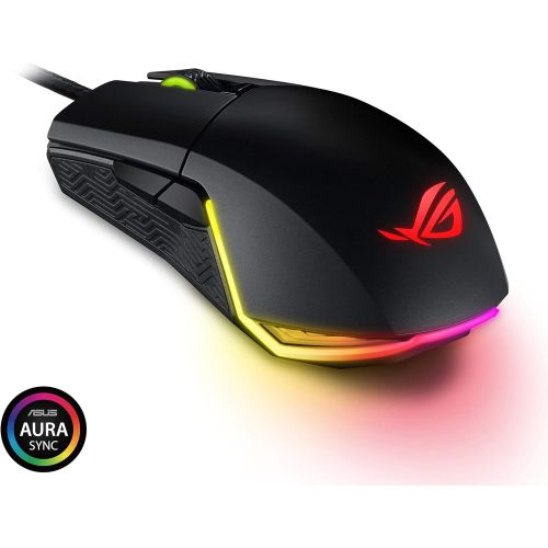 아수스 ASUS Optical Gaming Mouse - ROG Pugio Ergonomic & Truly Ambidextrous PC Gaming Mouse Configurable & Swappable Side Buttons 7200 DPI Optical Sensor Aura Sync RGB, ROG Armoury II