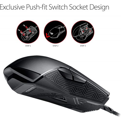 아수스 ASUS Optical Gaming Mouse - ROG Pugio Ergonomic & Truly Ambidextrous PC Gaming Mouse Configurable & Swappable Side Buttons 7200 DPI Optical Sensor Aura Sync RGB, ROG Armoury II