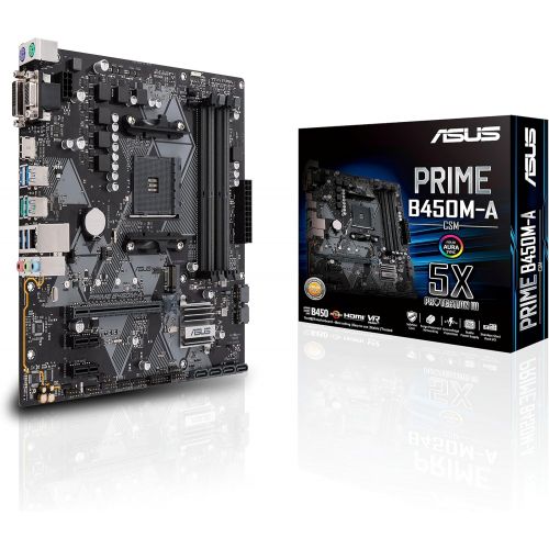 아수스 ASUS Prime B450M-A/CSM AMD AM4 (3rd/2nd/1st Gen Ryzen Micro-ATX commercial motherboard (1Gb LAN, ECC Memory, D-Sub/HDMI/DVI-D, TPM header, COM port, ASUS Control Center Express)