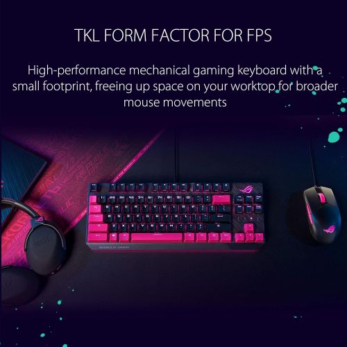 아수스 ASUS ROG Strix Scope TKL Electro Punk Mechanical Gaming Keyboard | Cherry MX Red Switches | 2X Wider Ctrl Key for Greater FPS Precision | Gaming Keyboard for PC | Aura Sync RGB Lig