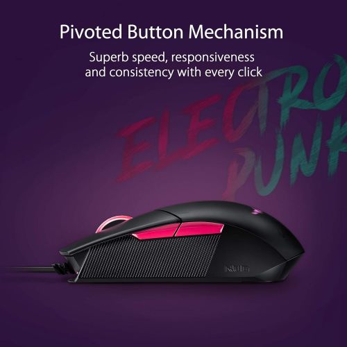 아수스 ASUS Optical Gaming Mouse - ROG Strix Impact II Electro Punk Edition | 6,200 DPI Sensor | Wired Gaming Mouse for PC | Ultimate Comfort | Aura Sync RGB, Armoury II