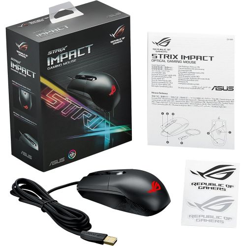 아수스 ASUS Ambidextrous Optical Gaming Mouse - ROG Strix Impact | Wired Gaming Mouse for PC | Ergonomic Design, Ultimate Comfort | Non-Slip Grip | Aura Sync RGB, Armoury II