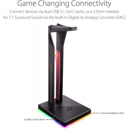 아수스 ASUS ROG Throne Qi Gaming Headset Stand - Wireless Charging | 2 USB Ports & Aux Input | Arc Design for Stable & Secure Storage | Built-in DAC & Amplifier for Immersive Audio | Aura