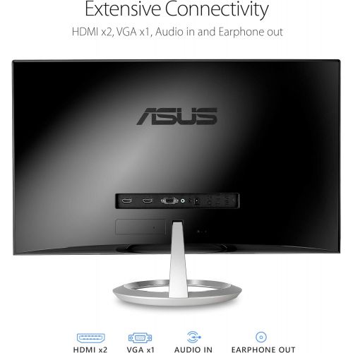 아수스 Asus Designo MX279HS Monitor - 27 Full HD (1920x1080), IPS LED with 178° Wide-View, Frameless, 1080P, Low Blue Light Eye Care HDMI VGA,Silver/Black