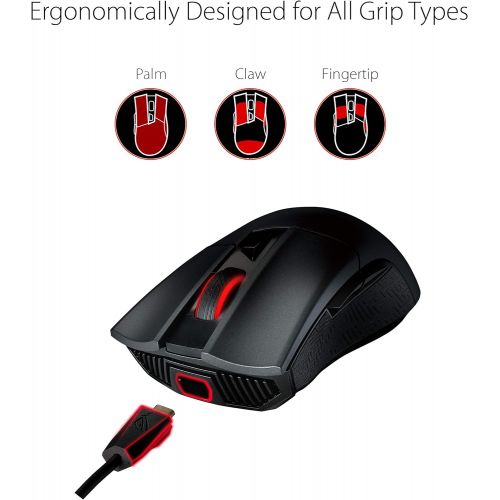아수스 ASUS Wireless Optical Gaming Mouse for PC - ROG Gladius II | Right-Hand Grip | 12000 DPI Optical Sensor, 400 IPS, Omron Switches | 6 Programmable Buttons | Aura Sync RGB Lighting,