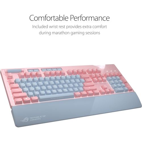 아수스 ASUS ROG Strix Flare Pnk (Cherry MX Red) Limited Edition Mechanical Gaming Keyboard with Switches, Aura Sync RGB Lighting, Customizable Badge, USB Pass Through and Media CONTROLS