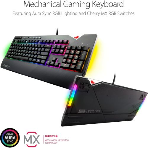 아수스 ASUS RGB Mechanical Gaming Keyboard - ROG Strix Flare (Cherry MX Blue Switches - cm SS) | Aura Sync & SDK | Gaming Keyboard for PC | Customizable Badge, USB Pass-Through | Media Co