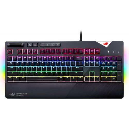 아수스 ASUS RGB Mechanical Gaming Keyboard - ROG Strix Flare (Cherry MX Blue Switches - cm SS) | Aura Sync & SDK | Gaming Keyboard for PC | Customizable Badge, USB Pass-Through | Media Co